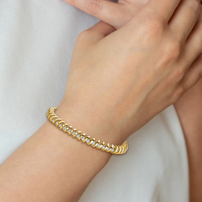 14k Holds 5 carat 36-3.3mm Round Diamond Fancy Spiral 7 inch Tennis Bracelet Mounting