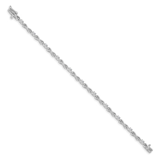 14k White Gold Holds 1/2 carat 11-2.2mm Round Diamond 4-prong X-design 7 inch Tennis Bracelet Mounting
