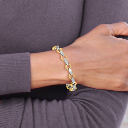 14k Two-tone Holds 13 Stones up to 2.5mm Satin Curved Bar Add-a-Diamond 7 inch Bracelet