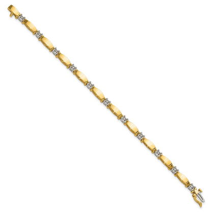 14k Two-tone Holds 1.87 carat 11-3.5mm Round Diamond Curved Bar Link 7 inch Tennis Bracelet Mounting