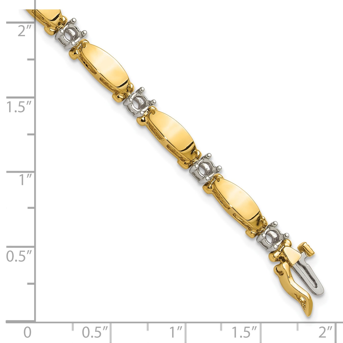 14k Two-tone Holds 1.87 carat 11-3.5mm Round Diamond Curved Bar Link 7 inch Tennis Bracelet Mounting