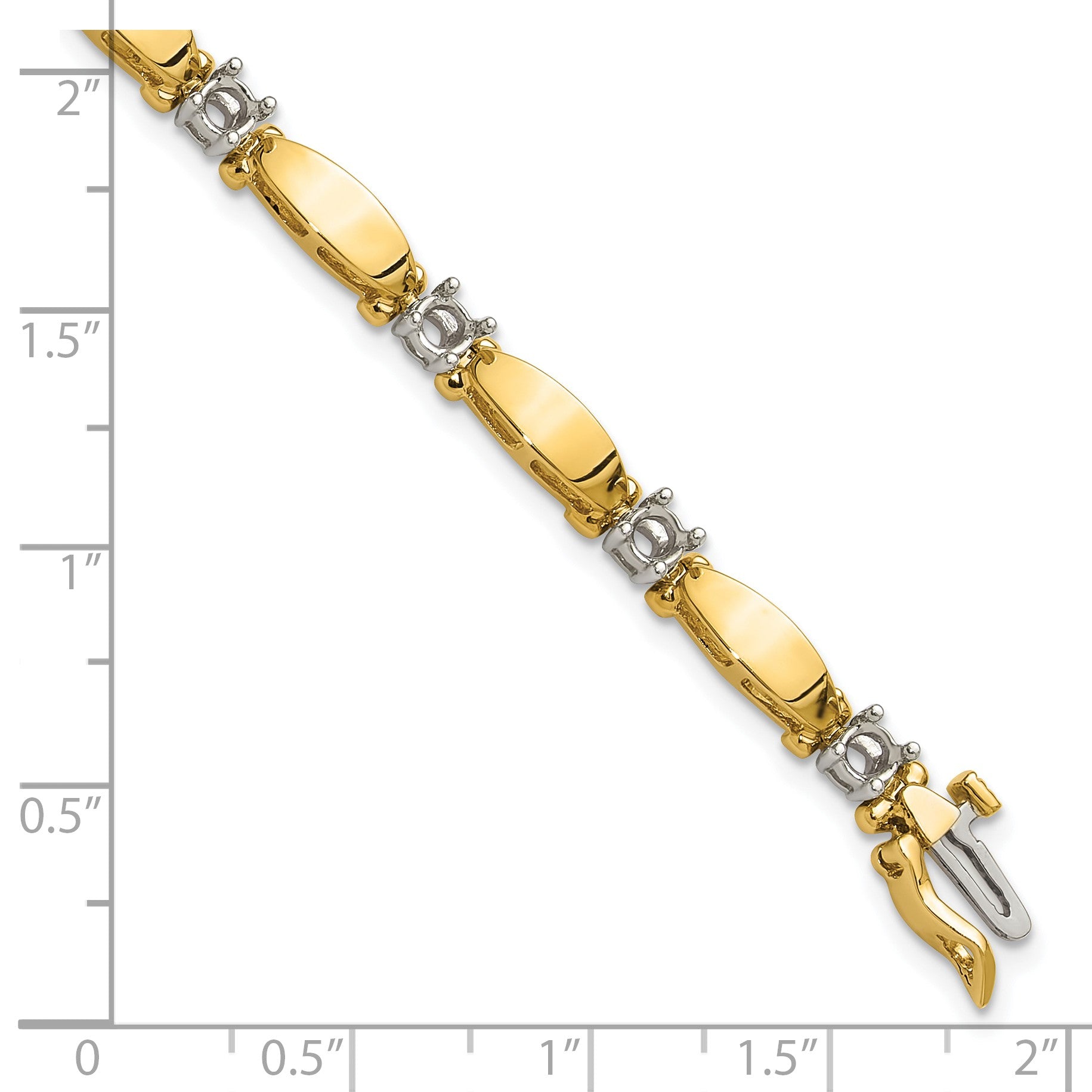 14k Two-tone Holds 1.87 carat 11-3.5mm Round Diamond Curved Bar Link 7 inch Tennis Bracelet Mounting