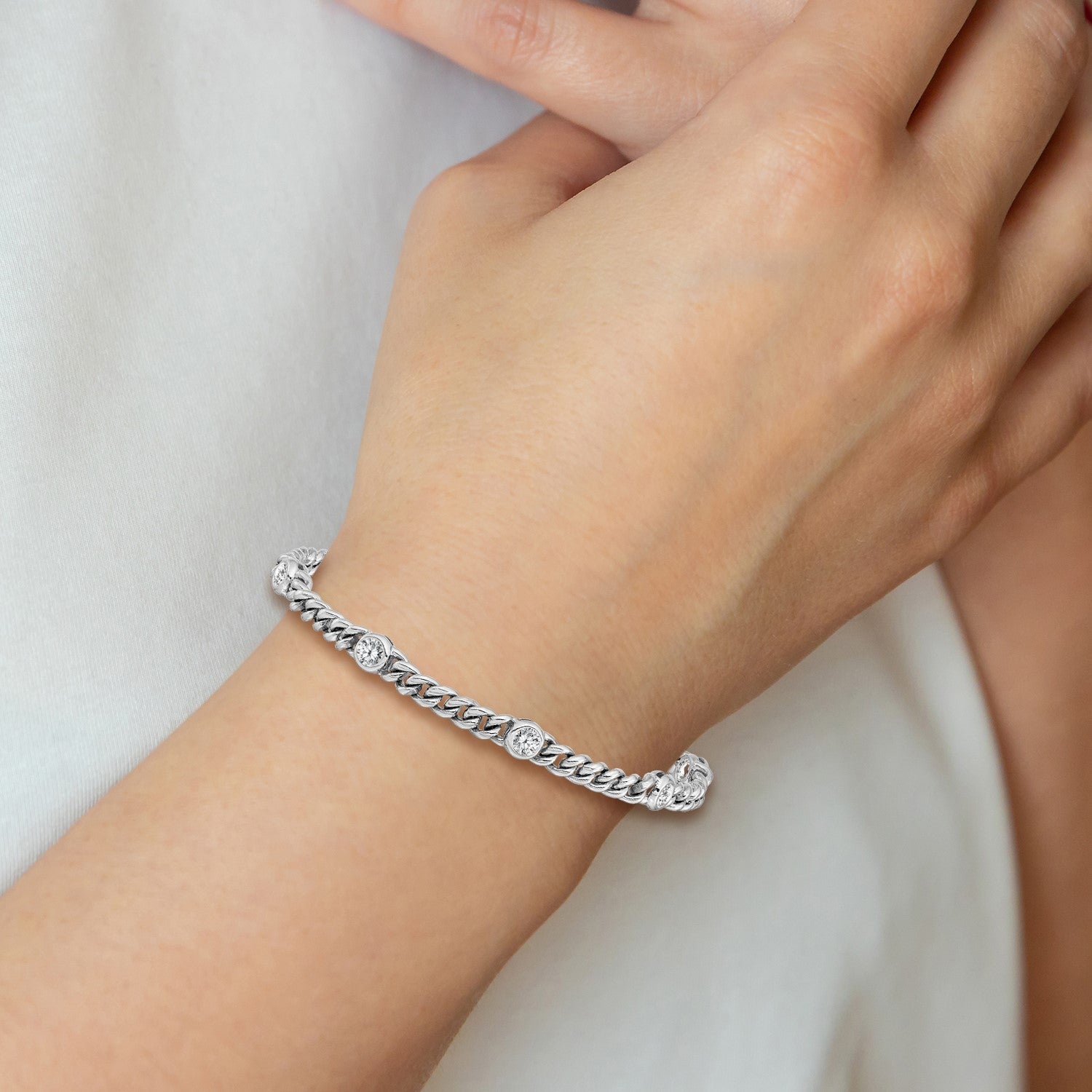 14k White Gold Holds 1 carat 5-3.7mm Round Diamond Bezel Curb Link 7 inch Bracelet Mounting
