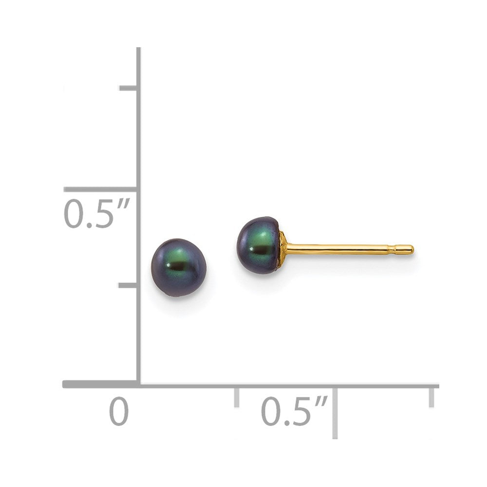 14k 3-4mm Black Button Freshwater Cultured Pearl Stud Post Earrings