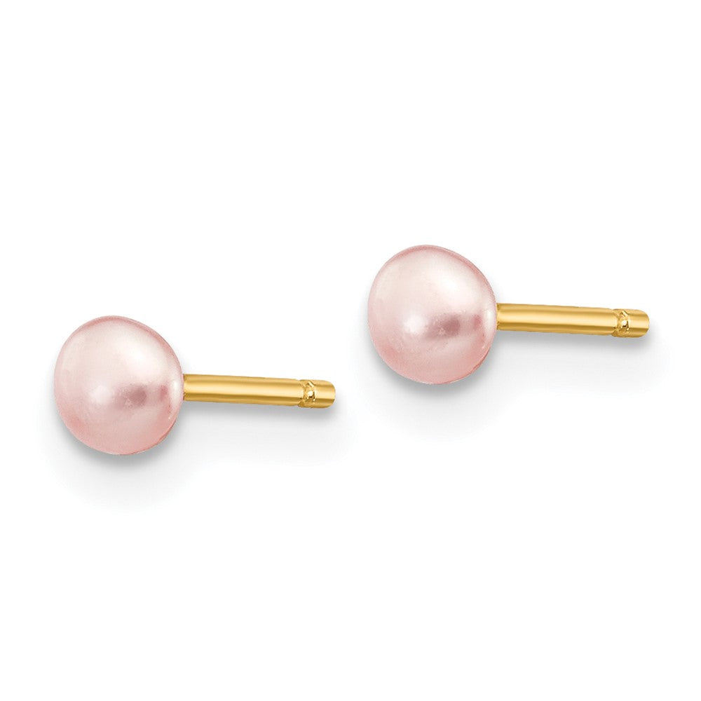 14k 3-4mm Pink Button Freshwater Cultured Pearl Stud Post Earrings