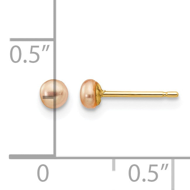 14k 3-4mm Pink Button Freshwater Cultured Pearl Stud Post Earrings