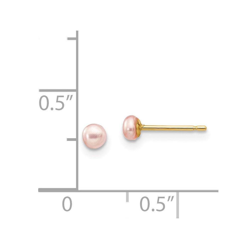 14k 3-4mm Pink Button Freshwater Cultured Pearl Stud Post Earrings