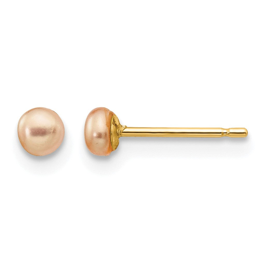 14k 3-4mm Pink Button Freshwater Cultured Pearl Stud Post Earrings