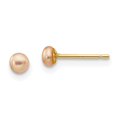 14k 3-4mm Pink Button Freshwater Cultured Pearl Stud Post Earrings