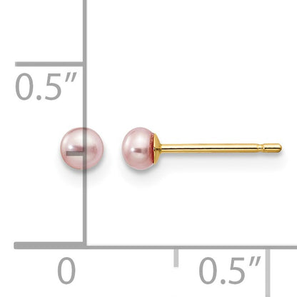 14k 3-4mm Purple Button Freshwater Cultured Pearl Stud Post Earrings