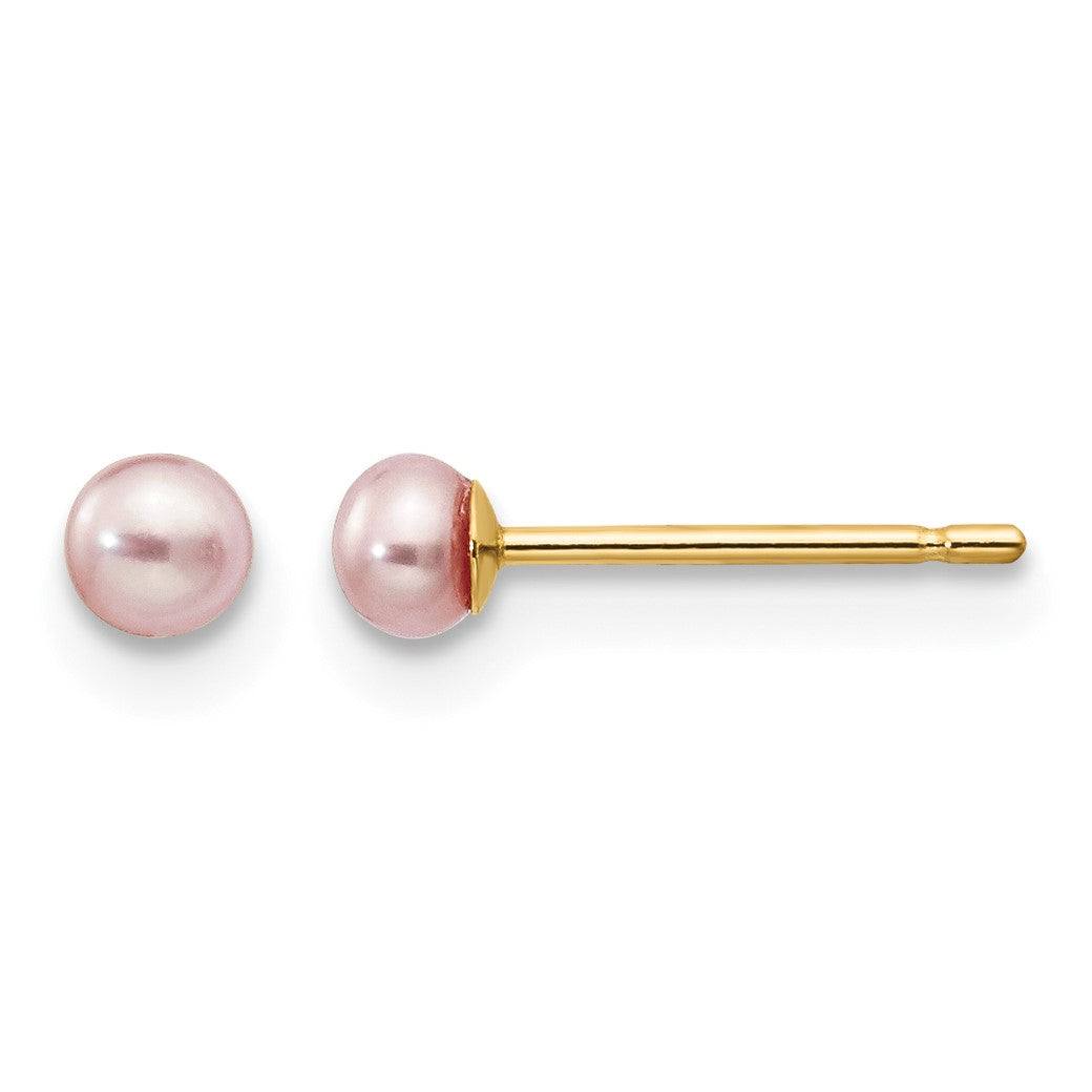 14k 3-4mm Purple Button Freshwater Cultured Pearl Stud Post Earrings