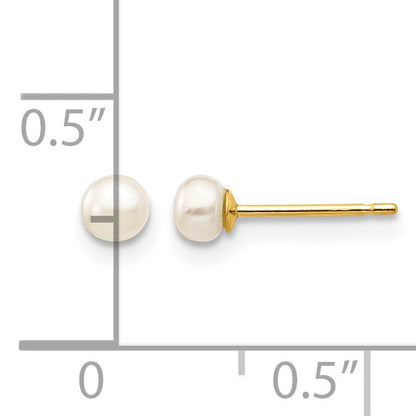 14k 3-4mm White Button Freshwater Cultured Pearl Stud Post Earrings
