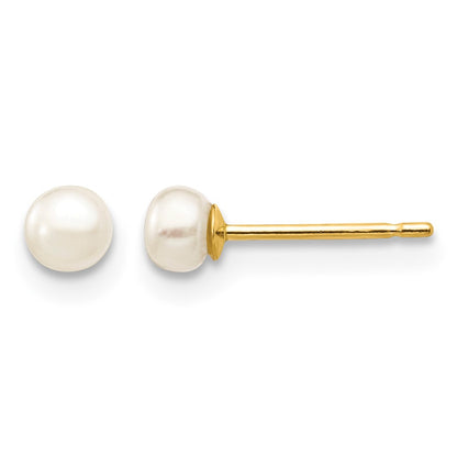 14k 3-4mm White Button Freshwater Cultured Pearl Stud Post Earrings