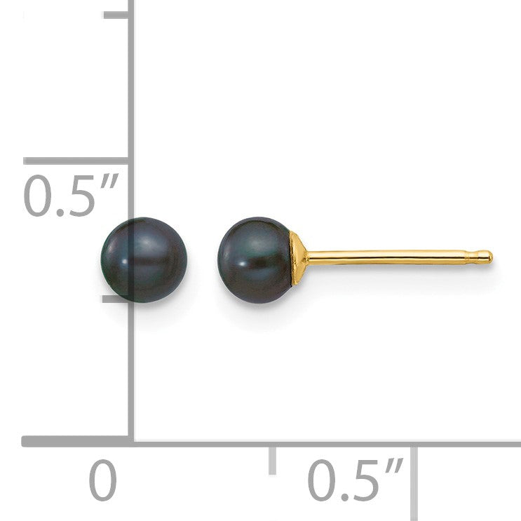 14k 3-4mm Black Round Freshwater Cultured Pearl Stud Post Earrings
