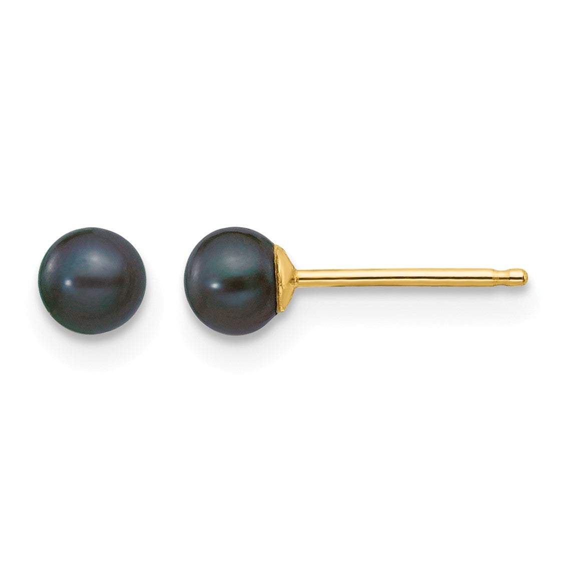 14k 3-4mm Black Round Freshwater Cultured Pearl Stud Post Earrings