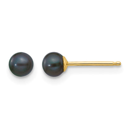 14k 3-4mm Black Round Freshwater Cultured Pearl Stud Post Earrings