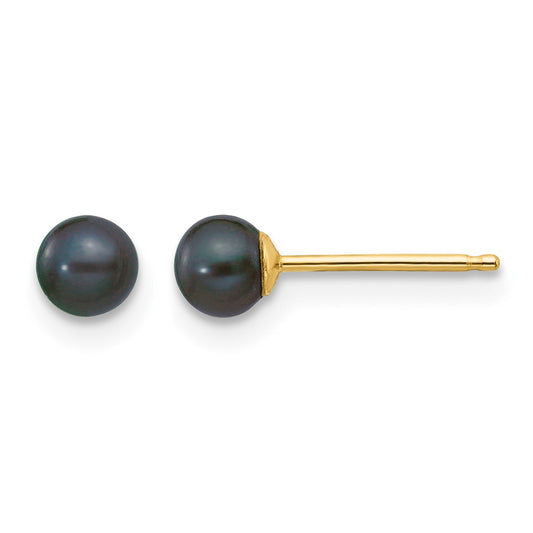 14k 3-4mm Black Round Freshwater Cultured Pearl Stud Post Earrings