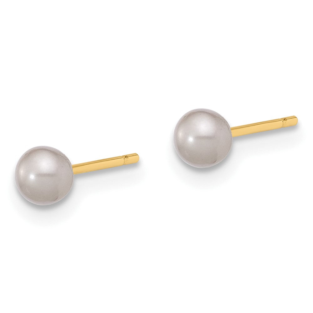 14k 3-4mm Grey Round Freshwater Cultured Pearl Stud Post Earrings