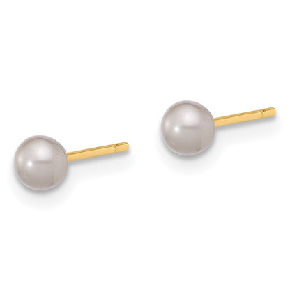 14k 3-4mm Grey Round Freshwater Cultured Pearl Stud Post Earrings