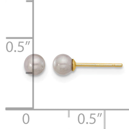 14k 3-4mm Grey Round Freshwater Cultured Pearl Stud Post Earrings