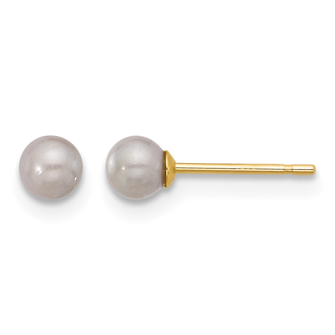 14k 3-4mm Grey Round Freshwater Cultured Pearl Stud Post Earrings
