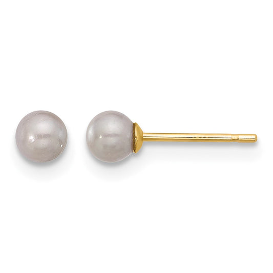14k 3-4mm Grey Round Freshwater Cultured Pearl Stud Post Earrings