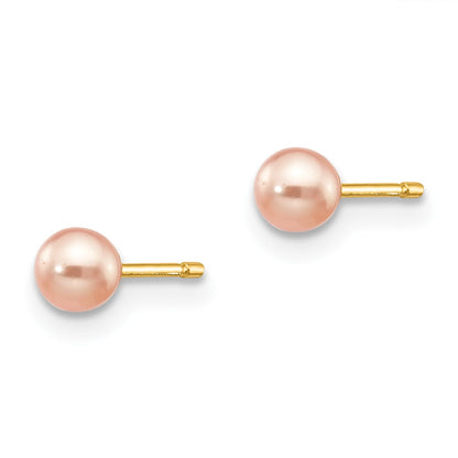 14k 3-4mm Pink Round Freshwater Cultured Pearl Stud Post Earrings