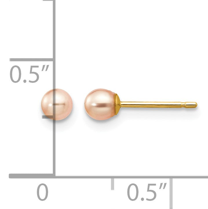 14k 3-4mm Pink Round Freshwater Cultured Pearl Stud Post Earrings