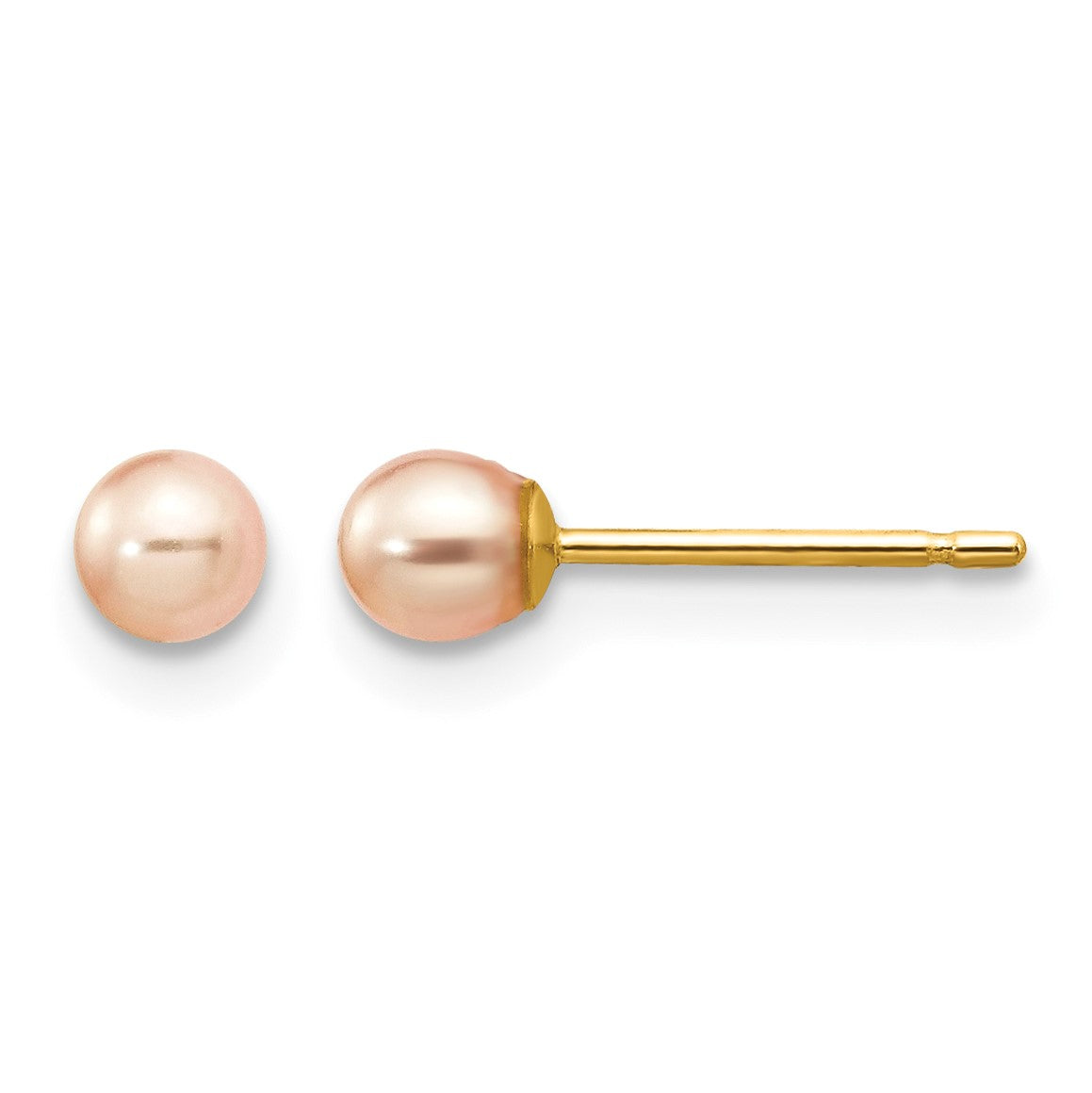 14k 3-4mm Pink Round Freshwater Cultured Pearl Stud Post Earrings