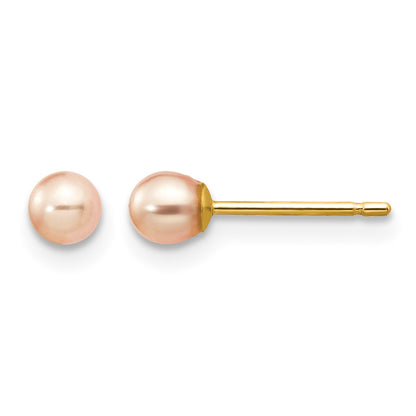 14k 3-4mm Pink Round Freshwater Cultured Pearl Stud Post Earrings