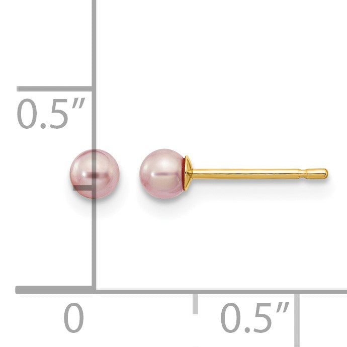 14k 3-4mm Purple Round Freshwater Cultured Pearl Stud Post Earrings