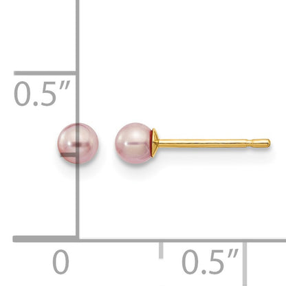14k 3-4mm Purple Round Freshwater Cultured Pearl Stud Post Earrings