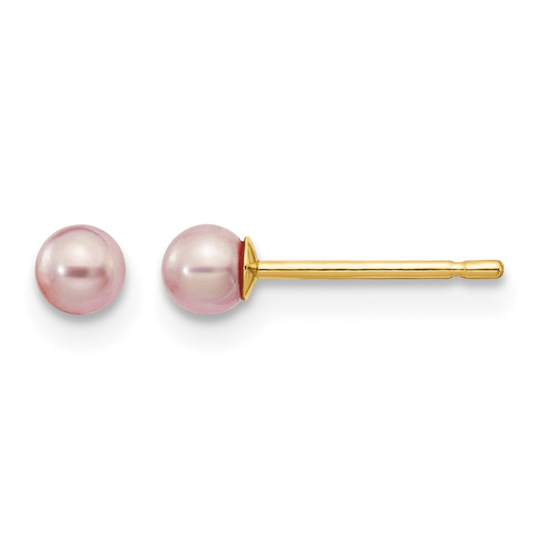 14k 3-4mm Purple Round Freshwater Cultured Pearl Stud Post Earrings