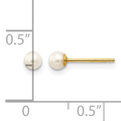 14k 3-4mm White Round Freshwater Cultured Pearl Stud Post Earrings