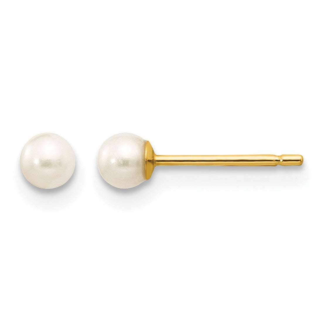 14k 3-4mm White Round Freshwater Cultured Pearl Stud Post Earrings