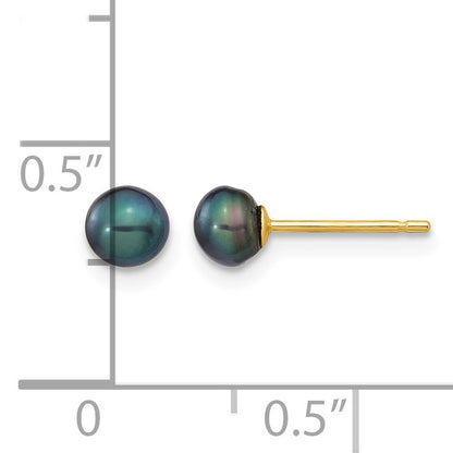 14k 4-5mm Black Button Freshwater Cultured Pearl Stud Post Earrings