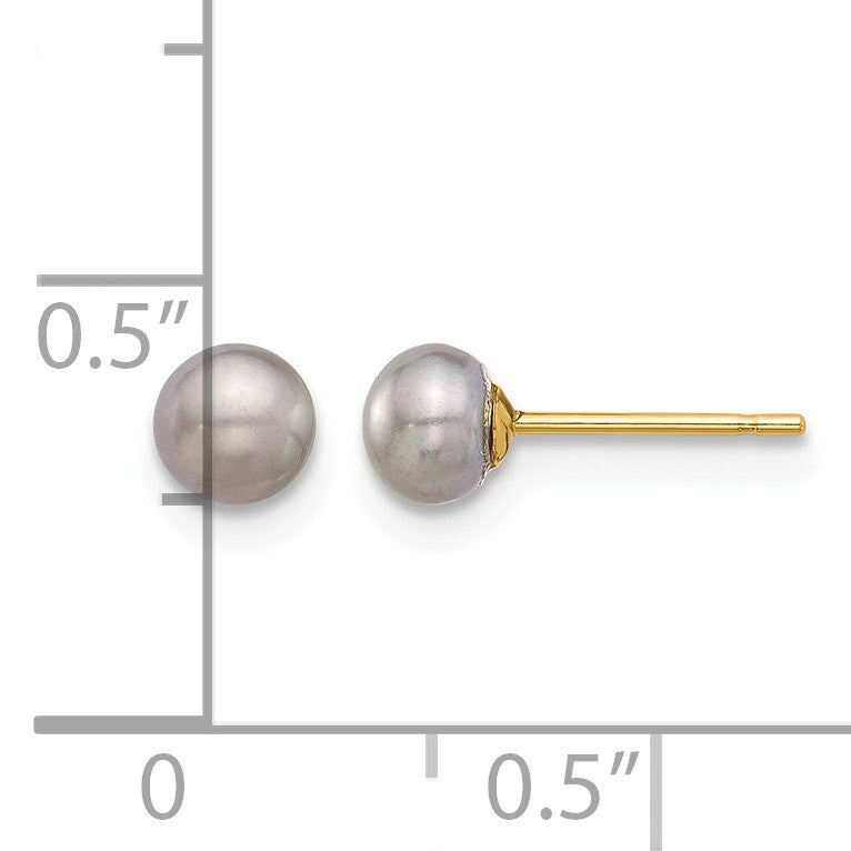14k 4-5mm Grey Button Freshwater Cultured Pearl Stud Post Earrings
