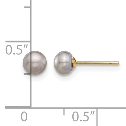 14k 4-5mm Grey Button Freshwater Cultured Pearl Stud Post Earrings
