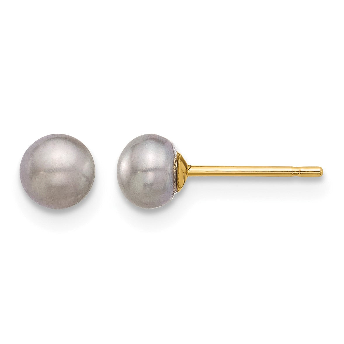 14k 4-5mm Grey Button Freshwater Cultured Pearl Stud Post Earrings