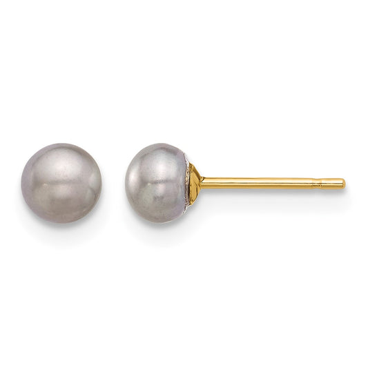 14k 4-5mm Grey Button Freshwater Cultured Pearl Stud Post Earrings