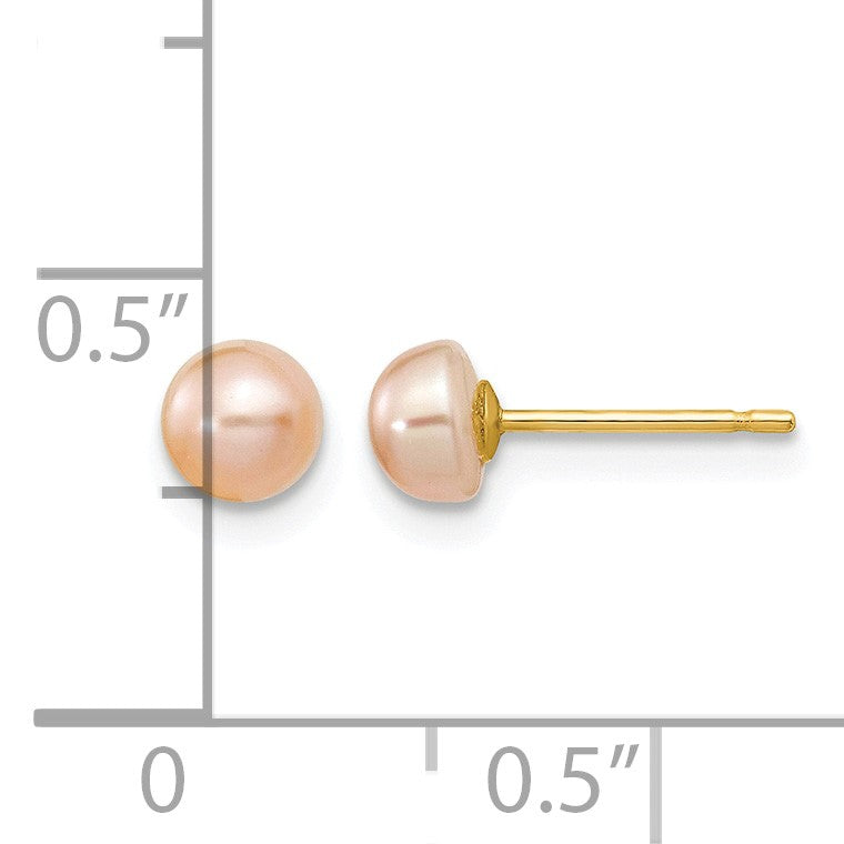 14k 4-5mm Pink Freshwater Cultured Button Pearl Stud Post Earrings