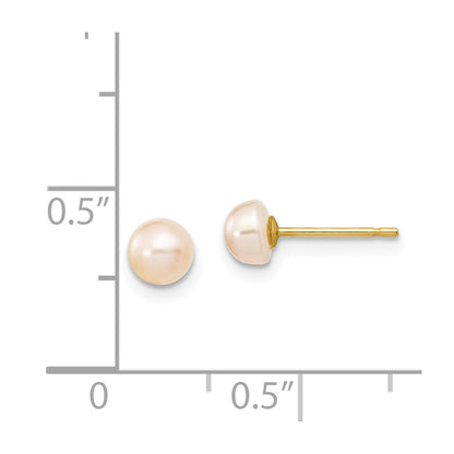 14k 4-5mm Pink Freshwater Cultured Button Pearl Stud Post Earrings