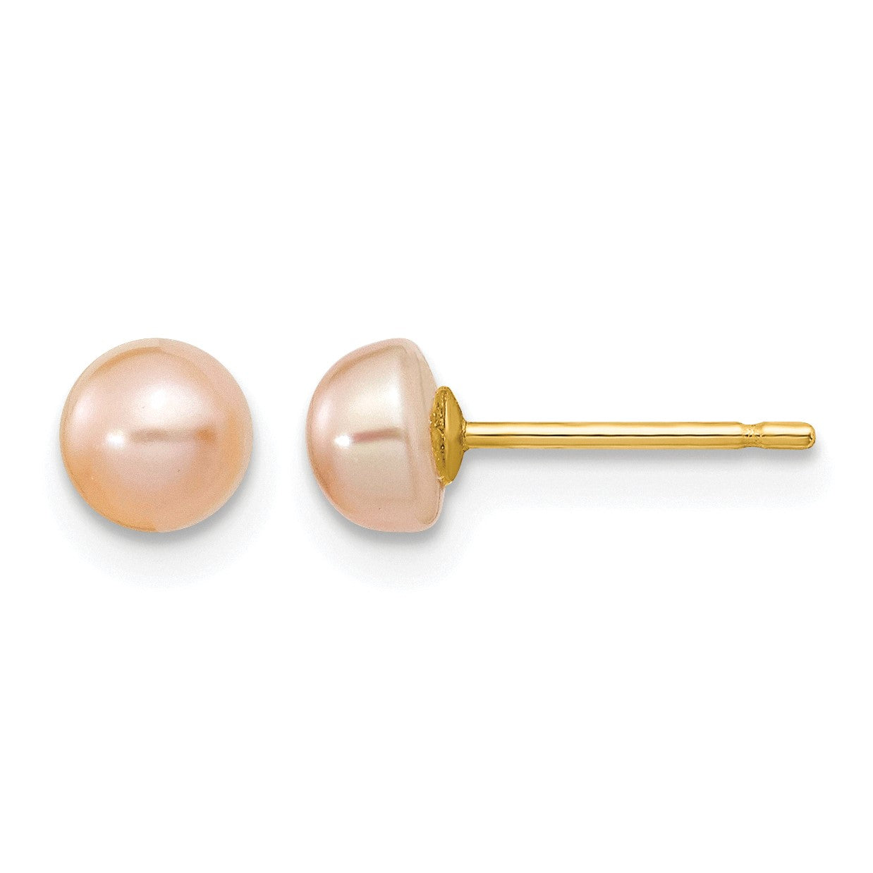 14k 4-5mm Pink Freshwater Cultured Button Pearl Stud Post Earrings