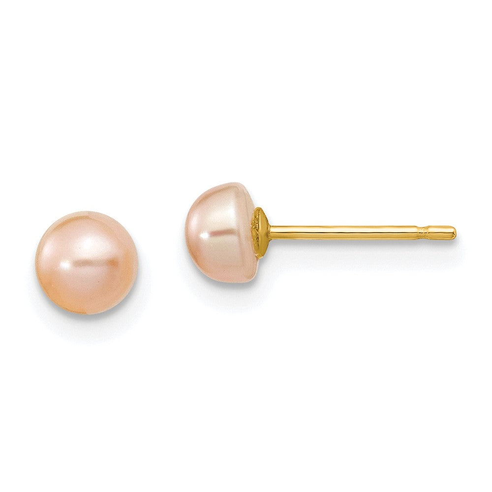 14k 4-5mm Pink Freshwater Cultured Button Pearl Stud Post Earrings