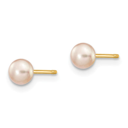 14K 4-5mm Purple Freshwater Cultured Button Pearl Stud Post Earrings