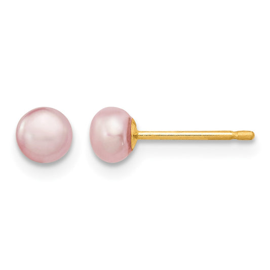 14K 4-5mm Purple Button Freshwater Cultured Pearl Stud Post Earrings