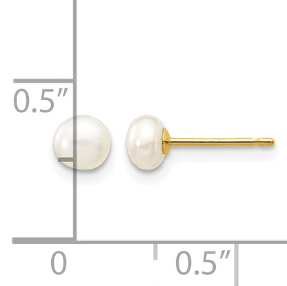14k 4-5mm White Button Freshwater Cultured Pearl Stud Post Earrings