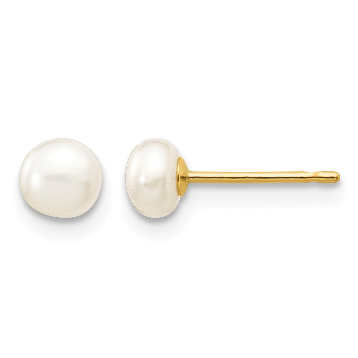14k 4-5mm White Button Freshwater Cultured Pearl Stud Post Earrings