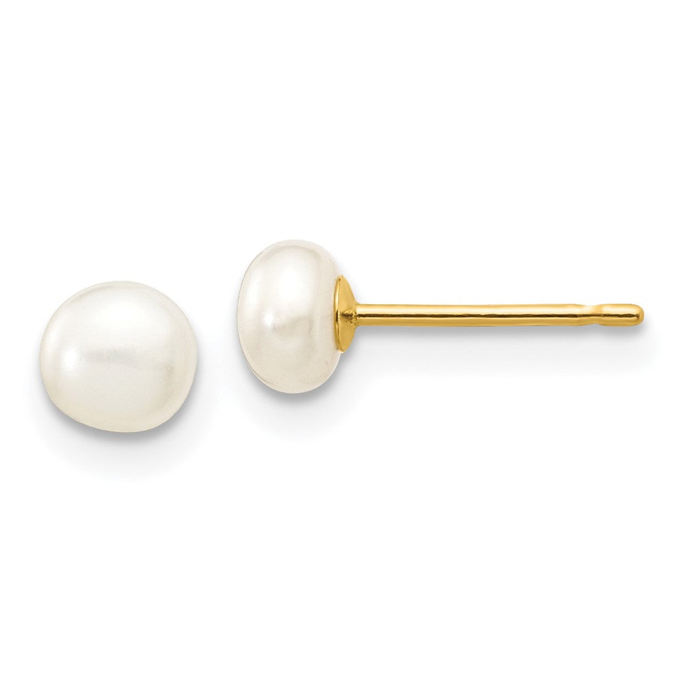 14k 4-5mm White Button Freshwater Cultured Pearl Stud Post Earrings