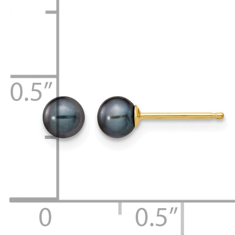 14k 4-5mm Black Round Freshwater Cultured Pearl Stud Post Earrings